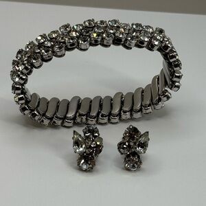 Crystal stretch Bracelet and clip on Earring Set